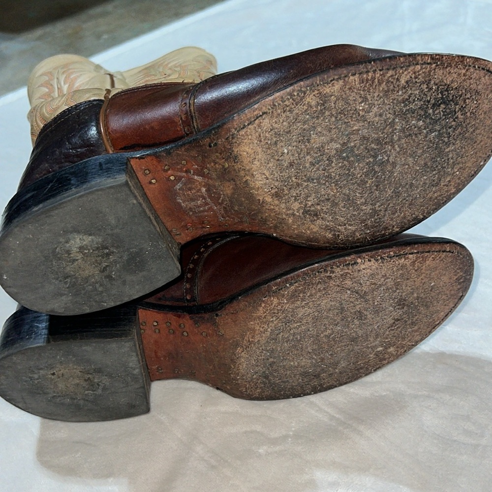 Tony Lama Size 8.5 Buckaroo Cowboy Boots Round Toe Sunset Renegade‎ Leather - Picture 5 of 9